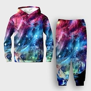 Carnival Boys 3D Galaxy Hoodie  Sweatpants Set Long Sleeve 3D Printing Spring Fall Active Fashion Cool Polyester Kids 3-12 Years Hooded Outdoor Street Vacation Regular Fit Lightinthebox