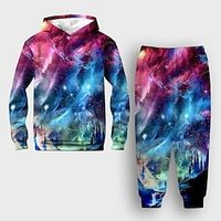 Carnival Boys 3D Galaxy Hoodie  Sweatpants Set Long Sleeve 3D Printing Spring Fall Active Fashion Cool Polyester Kids 3-12 Years Hooded Outdoor Street Vacation Regular Fit Lightinthebox - thumbnail