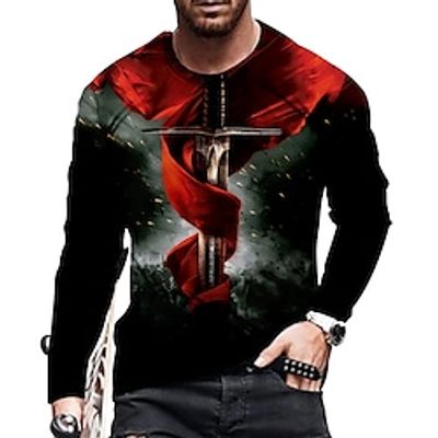 Men's Unisex T shirt Tee Graphic Prints Weapon Crew Neck Black  Red 3D Print Daily Holiday Long Sleeve Print Clothing Apparel Designer Casual Big and Tall Lightinthebox