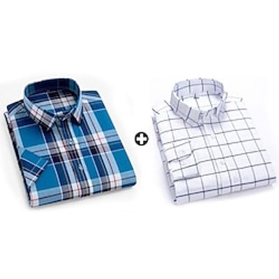 Men's As Picture Dress Shirt Button Up Shirt Sets Long Sleeve Lapel Office  Career Going out Plaid Basic Polyester Spring   Fall Lightinthebox