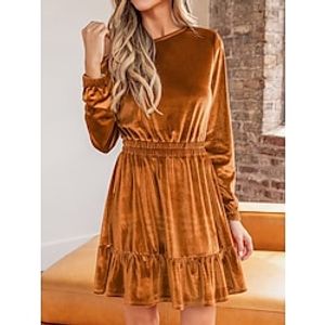 Women's Casual Dress Plain Dress Mini Dress Ruffle Patchwork Daily Date Going out Fashion Streetwear Off Shoulder Long Sleeve 2023 Regular Fit Gold Color S M L XL Size Lightinthebox