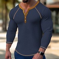 Men's T shirt Tee Waffle Henley Shirt Henley Shirt Tee Top Long Sleeve Shirt Color Block Henley Street Vacation Long Sleeve Patchwork Clothing Apparel Fashion Designer Basic miniinthebox - thumbnail