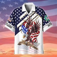 Men's Shirt Summer Hawaiian Shirt Graphic Prints Eagle National Flag Cuban Collar White Red Blue Dark Blue Casual Hawaiian Short Sleeve Button-Down Print Clothing Apparel Sports Fashion Streetwear miniinthebox - thumbnail