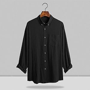 Men's Shirt Solid Color Turndown Green Black Light gray Coffee Long Sleeve Daily Holiday Button-Down Tops Simple Casual Comfortable miniinthebox