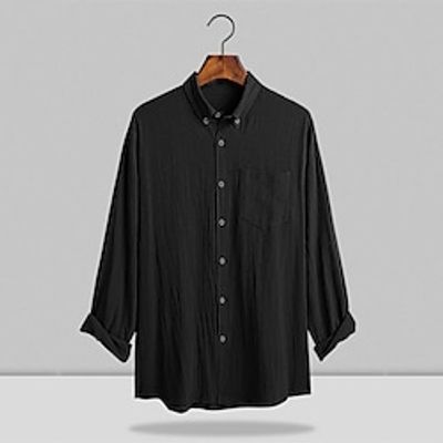 Men's Shirt Solid Color Turndown Green Black Light gray Coffee Long Sleeve Daily Holiday Button-Down Tops Simple Casual Comfortable miniinthebox