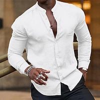 Men's Shirt Button Up Shirt Casual Shirt Summer Shirt Beach Shirt White Pink Deep Blue Gray Long Sleeve Plain Henley Holiday Vacation Button-Down Clothing Apparel Fashion Casual Comfortable Lightinthebox