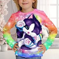 Girls' 3D Galaxy Cat Tee Shirt Long Sleeve 3D Print Fall Winter Active Fashion Cute Polyester Kids 3-12 Years Crew Neck Outdoor Casual Daily Regular Fit Lightinthebox - thumbnail