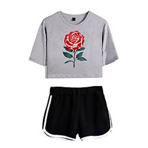 Women's Basic Streetwear Floral Vacation Casual  Daily Two Piece Set Crop Top Tracksuit T shirt Loungewear Shorts Print Tops Lightinthebox