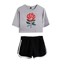 Women's Basic Streetwear Floral Vacation Casual  Daily Two Piece Set Crop Top Tracksuit T shirt Loungewear Shorts Print Tops Lightinthebox - thumbnail