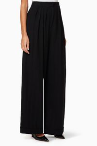 Washed Wool Wide-Leg Pants
