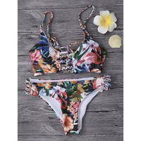 Sexy Flower Bathing Suits Hollow Criss-cross Back Lace Up Swimwear