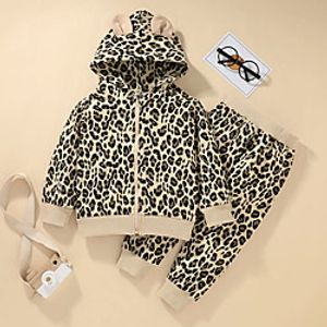 Kids Girls' Clothing Set 2 Pieces Long Sleeve Khaki Leopard Print Basic 3-8 Years Lightinthebox