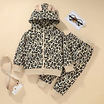Kids Girls' Clothing Set 2 Pieces Long Sleeve Khaki Leopard Print Basic 3-8 Years Lightinthebox