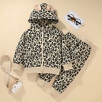 Kids Girls' Clothing Set 2 Pieces Long Sleeve Khaki Leopard Print Basic 3-8 Years Lightinthebox - thumbnail
