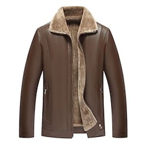 Men's Leather Jacket Jacket Outdoor Daily Wear Warm Zipper Pocket Fall Winter Plain Fashion Streetwear Lapel Regular Black Coffee Jacket Lightinthebox