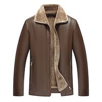 Men's Leather Jacket Jacket Outdoor Daily Wear Warm Zipper Pocket Fall Winter Plain Fashion Streetwear Lapel Regular Black Coffee Jacket Lightinthebox - thumbnail