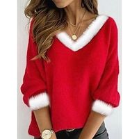 Christmas Shirt Women's Shirt Blouse Plain Red Long Sleeve Christmas Casual Festival / Holiday Fur Collar Regular Fit Fall  Winter miniinthebox - thumbnail
