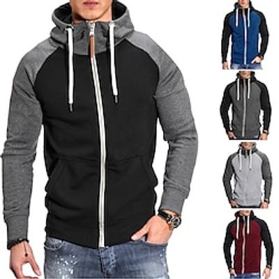 Men's Hoodie Jacket Drawstring Long Sleeve Jacket Athletic Athleisure Winter Thermal Warm Breathable Moisture Wicking Running Active Training Walking Sportswear Activewear Patchwork Dark Grey Black Lightinthebox