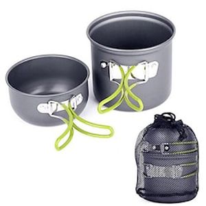 2 PCS Camping Cookware Mess Kit Hiking Backpacking Picnic Cooking Bowl Non Stick Pot Knife Spoon Set miniinthebox