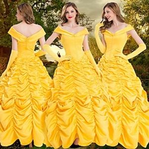 Sleeping Beauty Beauty and the Beast Princess Belle Flower Girl Dress Tulle Dresses Women's Movie Cosplay Cosplay Costume Party Yellow Dress Gloves Halloween Carnival Polyester Lightinthebox