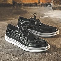 Men's Sneakers Oxfords Brogue Dress Shoes Wingtip Shoes Dressy Sneakers Business Casual Wedding Office  Career Party  Evening Synthetic leather Lace-up Black Spring Fall Lightinthebox - thumbnail