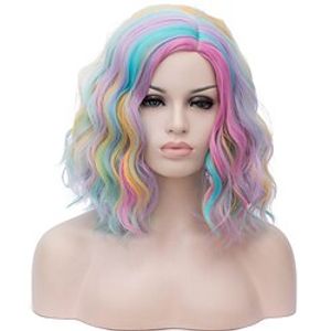 16 Rainbow Wigs for Kids Girls Short Curly Bob Wavy Women Wig Body Wave  Cosplay Daily Party Wigs Unicorn Wigs miniinthebox