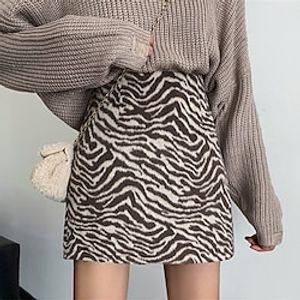 Women's Skirt A Line Zebra Print Menswear Mini Spandex Black Khaki Skirts Fall  Winter Fashion Casual Street Daily S M L miniinthebox