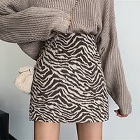 Women's Skirt A Line Zebra Print Menswear Mini Spandex Black Khaki Skirts Fall  Winter Fashion Casual Street Daily S M L miniinthebox - thumbnail