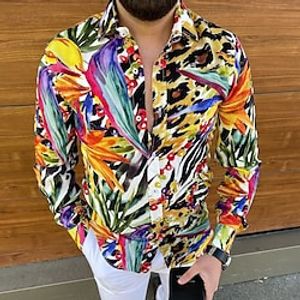 Men's Shirt Graphic Shirt Geometric Graffiti Classic Collar Green Yellow Blue / White Casual Daily Long Sleeve Print Clothing Apparel Fashion Streetwear Designer Casual / Spring / Club miniinthebox