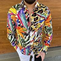 Men's Shirt Graphic Shirt Geometric Graffiti Classic Collar Green Yellow Blue / White Casual Daily Long Sleeve Print Clothing Apparel Fashion Streetwear Designer Casual / Spring / Club miniinthebox - thumbnail