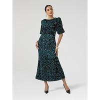 Velour Sequin Puff Sleeve Sparkly Elegant Maxi Dress