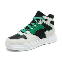 Men's Women Sneakers Light Soles Plus Size Comfort Shoes Sporty Casual Preppy Daily PU Comfortable Slip Resistant Lace-up Black and White White  Green Color Block Fall Winter Lightinthebox - thumbnail