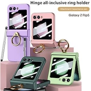 Phone Case For Samsung Galaxy Z Flip 5 Back Cover Pencil Holder Ring Holder Full Body Protective Solid Color PC miniinthebox