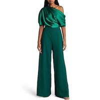 Jumpsuits Wedding Guest Dresses Elegant Dress Formal Wedding Reception Floor Length Short Sleeve One Shoulder Stretch Crepe with Ruched 2024 Lightinthebox