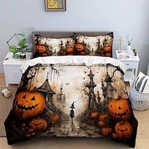 Halloween 3D Digital Printing Terror Pumpkin Head Town Duvet Cover 3 Piece2 Piece Polyester Soft Bedding Set Lightinthebox