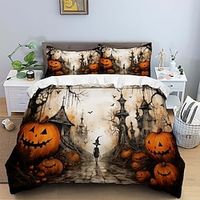 Halloween 3D Digital Printing Terror Pumpkin Head Town Duvet Cover 3 Piece2 Piece Polyester Soft Bedding Set Lightinthebox - thumbnail