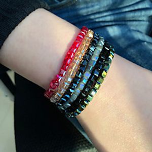 6pcs Women's Bead Bracelet Friendship Bracelet Bracelet Stacking Stackable Fashion Birthday Weave Simple Luxury Elegant Fashion Punk Austria Crystal Bracelet Jewelry Red For Wedding Party Evening miniinthebox