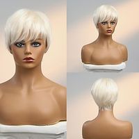 Human Hair Blend Wig Short Natural Straight Pixie Cut Side Part Layered Haircut Asymmetrical Blonde White Silver Cosplay Curler  straightener Natural Hairline Capless Brazilian Hair Women's All Lightinthebox - thumbnail