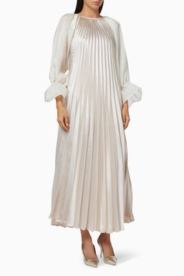 Metallic Plisse Dress with Organza Sleeves Metallic Plisse Dress with Organza Sleeves