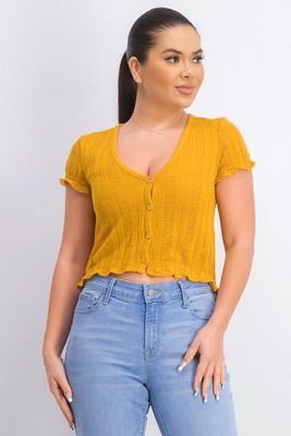 Womens V-Neck With Button Blouse Gold Womens V-Neck With Button Blouse Gold