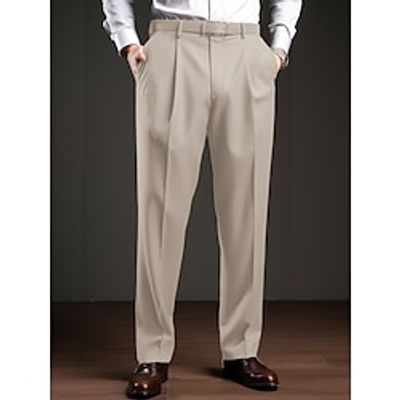 Men's Dress Pants Trousers Suit Pants Pocket Plain Comfort Breathable Outdoor Daily Going out Fashion Casual Black Brown miniinthebox