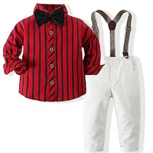 3 Pieces Toddler Boys Shirt  Pants Outfit Stripe Long Sleeve Set Anniversary Fashion Winter Fall 3-7 Years Red Lightinthebox