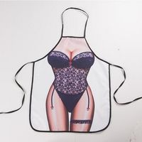 Funny Novelty Household Kitchen Cooking BBQ Polyester Sleeveless Sexy Black Lace Girl Apron