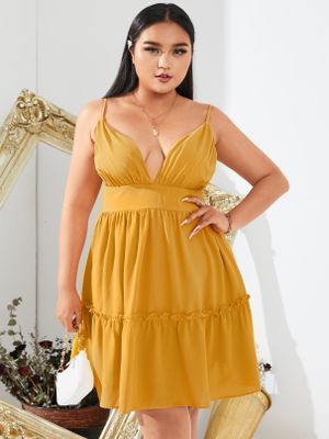 YOINS Plus Size Deep V Neck Backless Design Sleeveless Mini Dress YOINS Plus Size Deep V Neck Backless Design Sleeveless Mini Dress