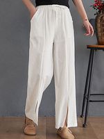 Loose Casual Solid Color Elastic Waist Pants