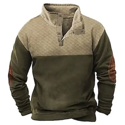 Men's Sweatshirt Army Green Standing Collar Plain Patchwork Color Block Sports Outdoor Daily Holiday Streetwear Basic Casual Spring Fall Clothing Apparel Hoodies Sweatshirts miniinthebox
