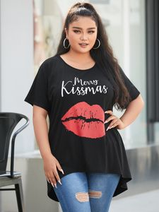 YOINS Plus Size Black Round Neck Graphic Short Sleeves Tee