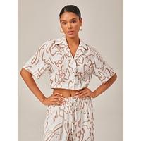 Abstract Art Print Linen-Like Short-Sleeve Shirt
