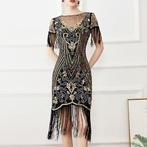 The Great Gatsby Charleston Roaring 20s 1920s Vacation Dress Cocktail Dress Flapper Dress Dress Masquerade Women's Sequins Tassel Fringe Costume Vintage Cosplay Party Homecoming Prom Short Sleeve miniinthebox