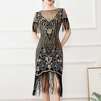 The Great Gatsby Charleston Roaring 20s 1920s Vacation Dress Cocktail Dress Flapper Dress Dress Masquerade Women's Sequins Tassel Fringe Costume Vintage Cosplay Party Homecoming Prom Short Sleeve miniinthebox - thumbnail